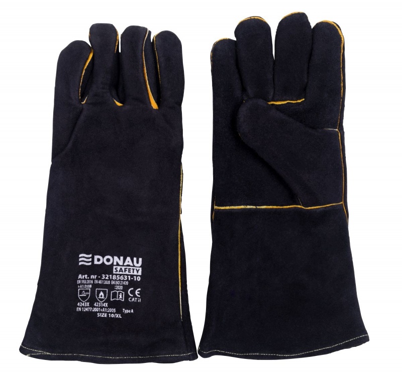 Робочі рукавички DONAU SAFETY MIG, зі шкіри корови, розмір 10/XL, чорні, 32185631-10